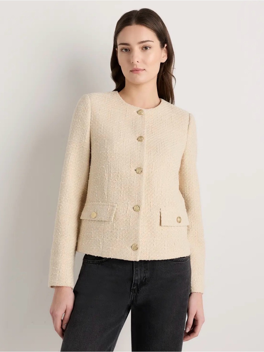 NWT Quince Tweed Collarless Jacket Ivory Coast Small #368